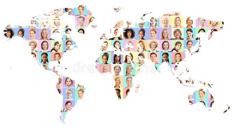Portraits de femmes de nombreuses générations sur la carte du monde image libre de droits
