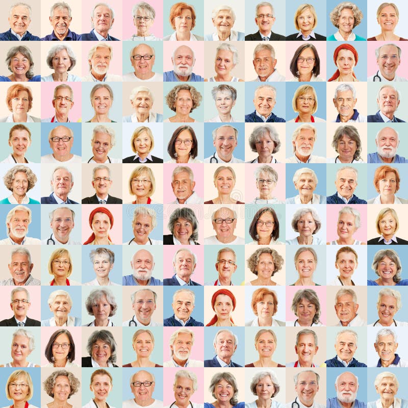 Portraits de personnes âgées sur fond coloré photos stock