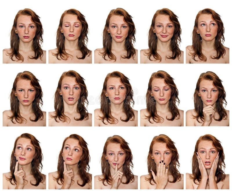 Portraits of Freckled Girl with Expressions Stock Image - Image of ...