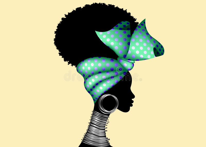 Portret afrikaanse vrouw wiars bandana voor krullen. shenbolen ankara headwrap. afro traditionele hoofddoek turban