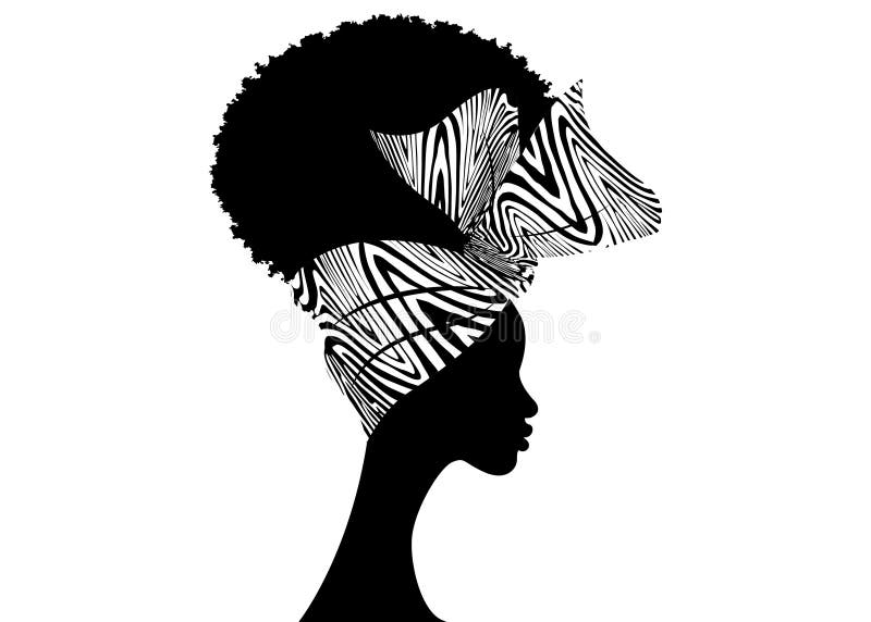 Portret afrikaanse vrouw wiars bandana voor krullen. shenbolen ankara kopvrouwen. afro traditionele hoofddoek turban