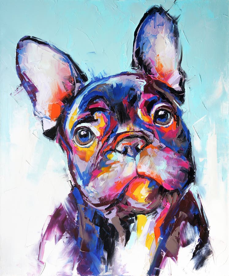 Portret de câine petrolier pictat în tonuri multicolore. buldog francez pentru pictură abstractă. pictură de închidere royalty free stock photography