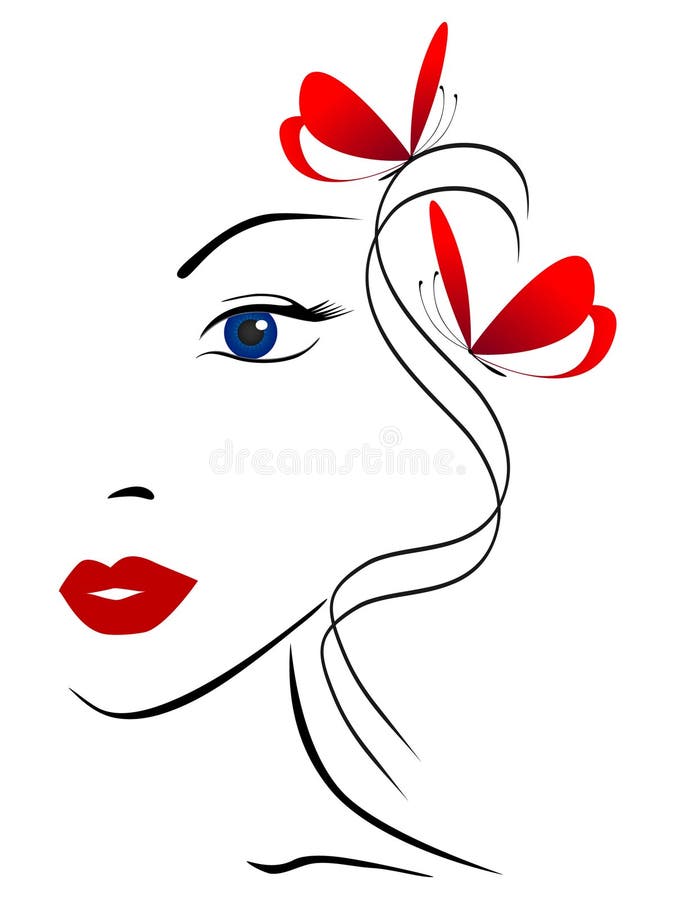 Portret dziewczyna z czerwonymi motylami w jej włosy