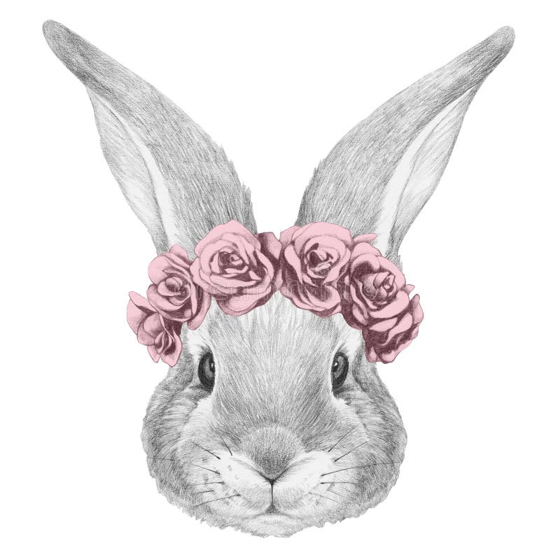 Portret królik z kwiecistym kierowniczym wiankiem