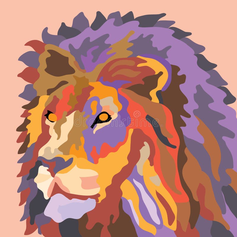 Portret lwa wystrzału sztuki rysunkowa abstrakcjonistyczna czerwona purpurowa depresja poli- royalty ilustracja Portret lwa wystrzału sztuki rysunkowa abstrakcjonistyczna czerwona purpurowa depresja poli- royalty ilustracja