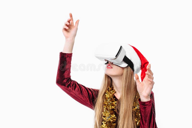 Portret młoda dziewczyna w Święty Mikołaj kapeluszu z szkłami, 3D g obrazy royalty free Portret młoda dziewczyna w Święty Mikołaj kapeluszu z szkłami, 3D g obrazy royalty free