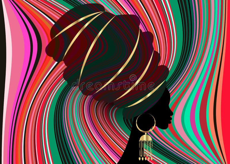 Portret piękna Afrykańska kobieta w tradycyjnego turbanu Kente głowy opakunku czerwonym afrykaninie, Tradycyjny dashiki druk, cza