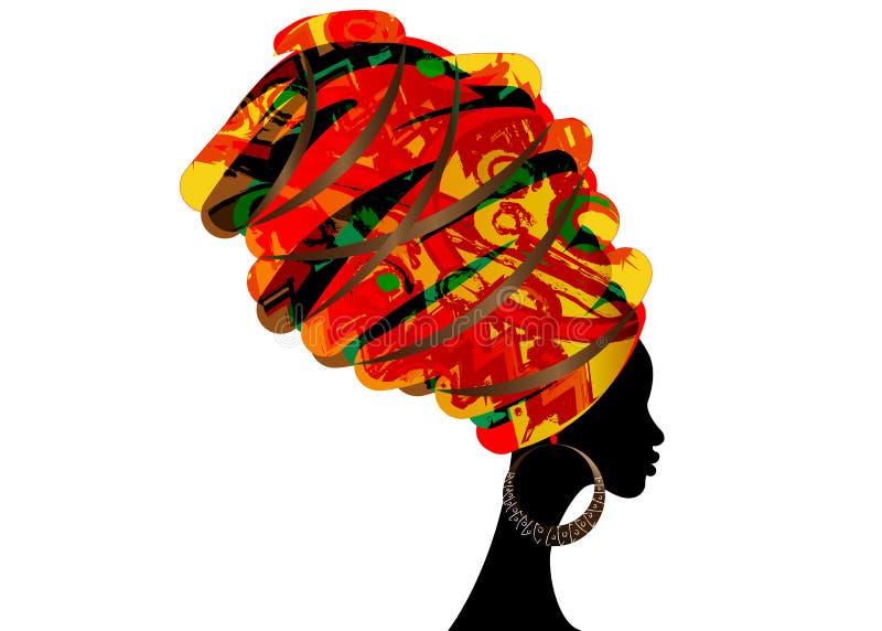 Portret piękna Afrykańska kobieta w tradycyjnym turbanie, Kente głowy opakunku afrykanin, Tradycyjny dashiki druk, czarne Afro ko