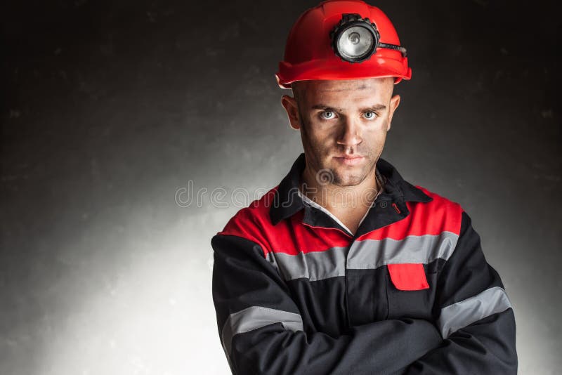 Portret poważny węglowy górnik obraz stock Portret poważny węglowy górnik obraz stock
