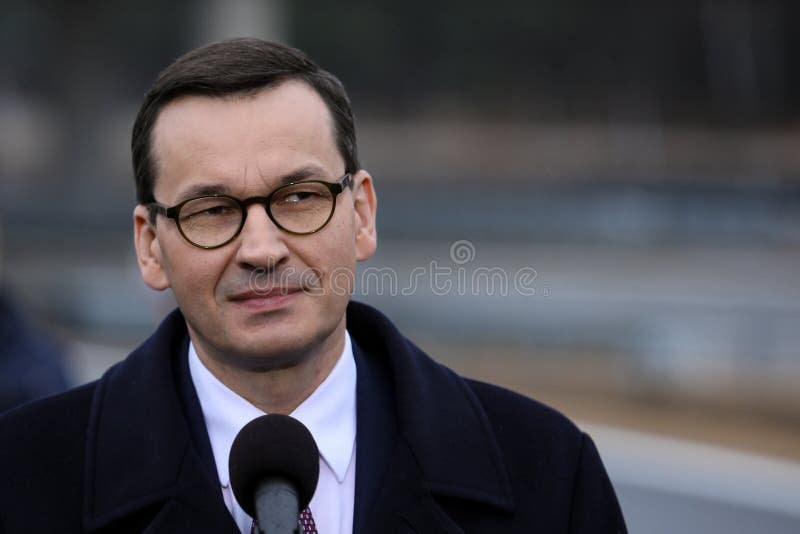 Czestochowa, Silesia, Poland - 25 November 2019: Prime Minister Mateusz Morawiecki a new section of the The Amber Highway Autostrada Bursztynowa A1 around Czestochowa. Czestochowa, Silesia, Poland - 25 November 2019: Prime Minister Mateusz Morawiecki a new section of the The Amber Highway Autostrada Bursztynowa A1 around Czestochowa