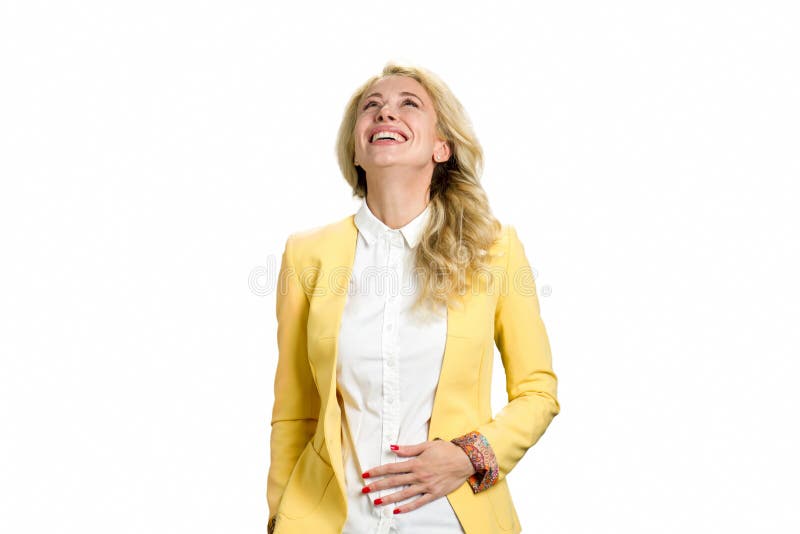 Portret rozochocona młoda blond kobieta obrazy stock Portret rozochocona młoda blond kobieta obrazy stock