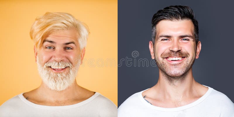 Portret szczęśliwego brodatego mężczyzny. długa broda. farbowanie włosów i brody. projekt fryzjerski. portret mans. uśmiech