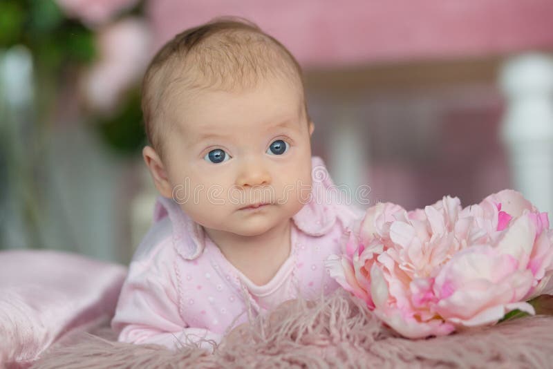 Portret van aanbiddelijk babymeisje in roze kleding royalty-vrije stock afbeeldingen Portret van aanbiddelijk babymeisje in roze kleding royalty-vrije stock afbeeldingen