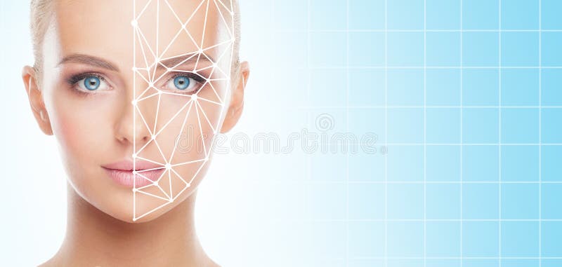 Portret van aantrekkelijke vrouw met een scnanning net op haar gezicht Gezichtsidentiteitskaart, veiligheid, gezichtserkenning, t royalty-vrije stock foto Portret van aantrekkelijke vrouw met een scnanning net op haar gezicht Gezichtsidentiteitskaart, veiligheid, gezichtserkenning, t royalty-vrije stock foto