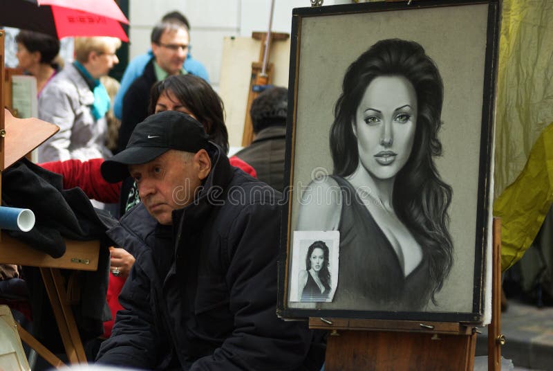 Portrait of Angelina Jolie at a market in Paris. Portrait of Angelina Jolie at a market in Paris