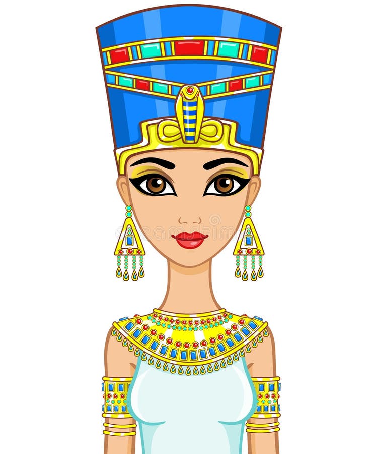 Portret Van Nefertiti Koningin Van Oud Egypte Vrouw Van Egyptische Farao Vlakke Vector Voor 