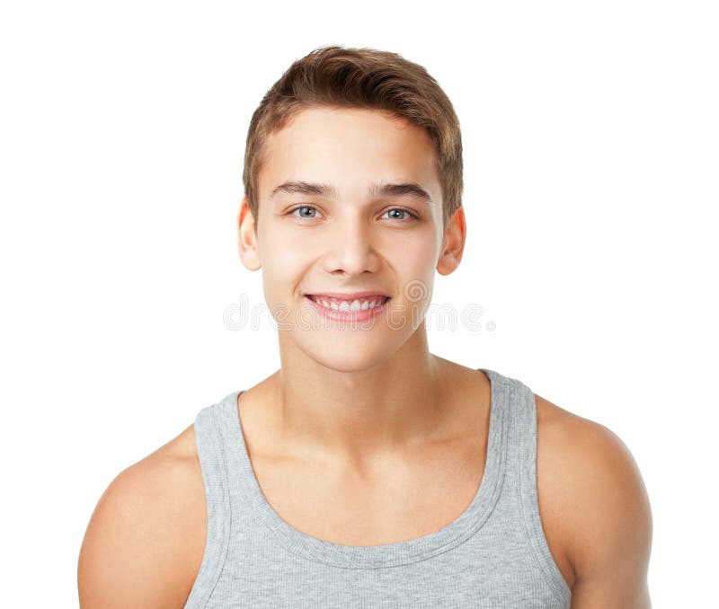 Portret van de jonge mens die t-shirt dragen royalty-vrije stock afbeelding Portret van de jonge mens die t-shirt dragen royalty-vrije stock afbeelding
