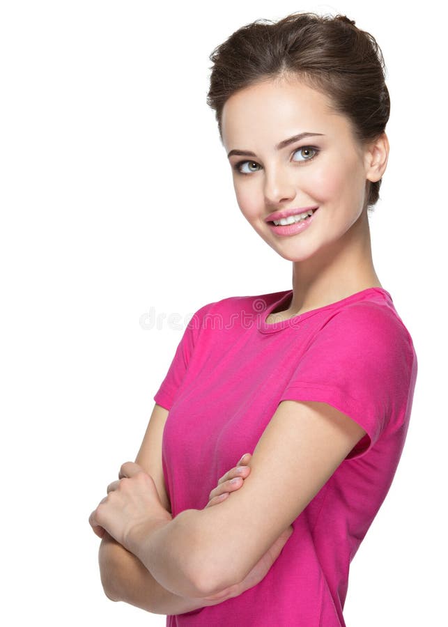 Portrait of a smiling young woman looking away - isolated on white background. Portrait of a smiling young woman looking away - isolated on white background