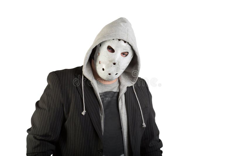 Portret van een mens in griezelig masker stock fotografie Portret van een mens in griezelig masker stock fotografie