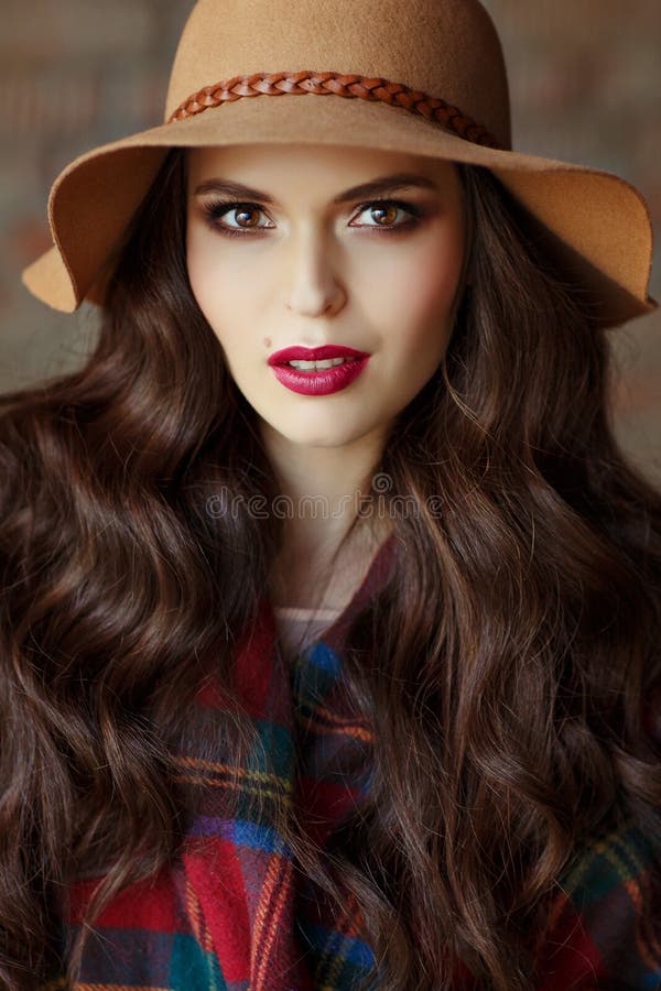 Portret van een mooi elegant vrouwenbrunette met bruine ogen w royalty-vrije stock afbeeldingen Portret van een mooi elegant vrouwenbrunette met bruine ogen w royalty-vrije stock afbeeldingen