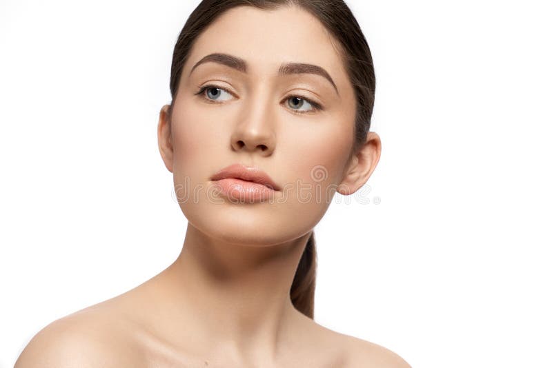 Portret van een prachtig model met perfecte huid, naakte lippen stock foto's Portret van een prachtig model met perfecte huid, naakte lippen stock foto's