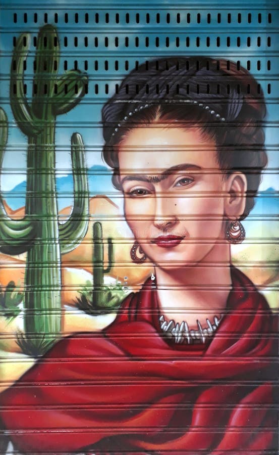 Portret van Frida Kahlo op een valhek royalty-vrije stock foto's Portret van Frida Kahlo op een valhek royalty-vrije stock foto's