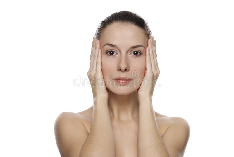 Portret van jonge mooie rustige vrouw royalty-vrije stock afbeeldingen Portret van jonge mooie rustige vrouw royalty-vrije stock afbeeldingen