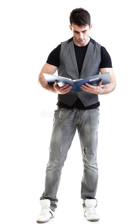 Portret van jonge, succesvolle, gelukkige mannelijke student Isolated stock afbeeldingen Portret van jonge, succesvolle, gelukkige mannelijke student Isolated stock afbeeldingen