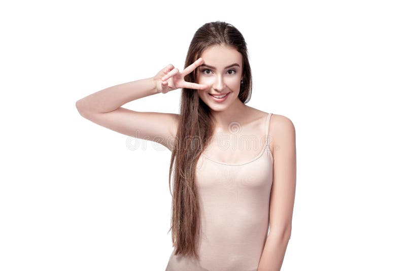 Portret van mooie gelukkige vrouw stock fotografie Portret van mooie gelukkige vrouw stock fotografie