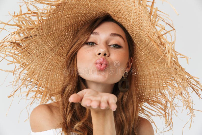Portretclose-up die van flirty aanbiddelijke vrouwenjaren '20 groot stro dragen royalty-vrije stock afbeelding Portretclose-up die van flirty aanbiddelijke vrouwenjaren '20 groot stro dragen royalty-vrije stock afbeelding