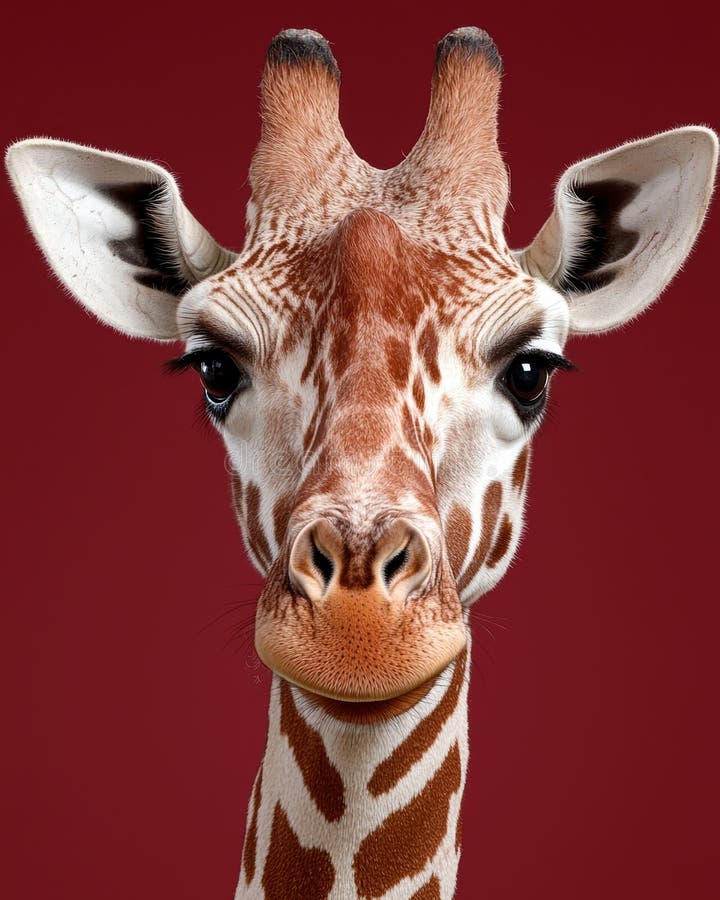 Portretul de închidere al unei girafe pe fond roșu vector illustration