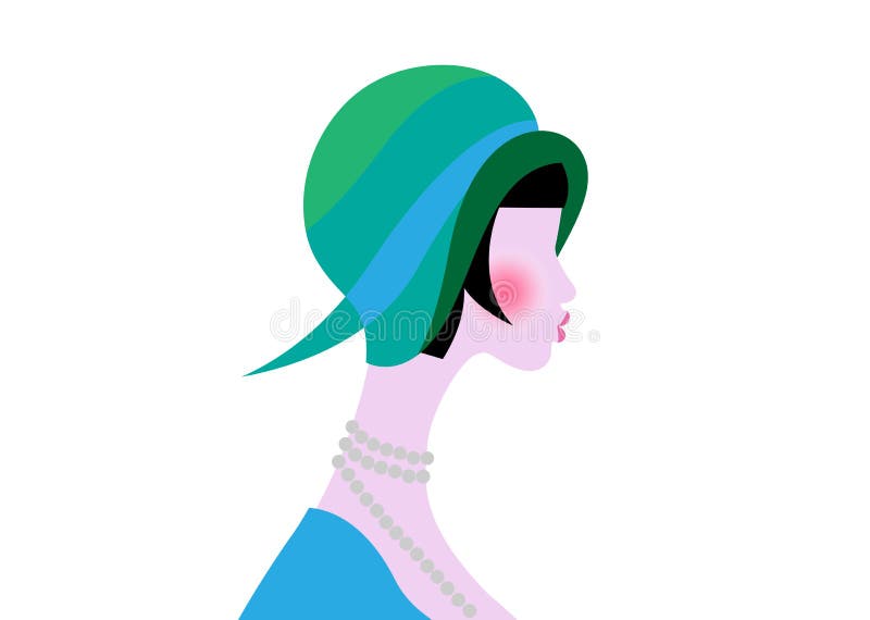 Portretul fetiței flapper cu asta. design pentru invitații în stil Art deco retro-party. izolat vector vector illustration