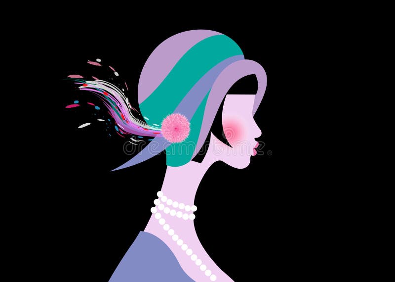 Portretul fetiței flapper cu asta. design pentru invitații în stil Art deco retro-party. izolat vector royalty free illustration