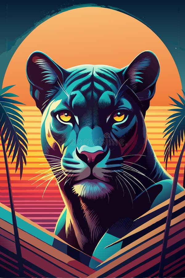 Portretul maiestuos al panterei negre în apusul de soare al junglei vibrante royalty free illustration