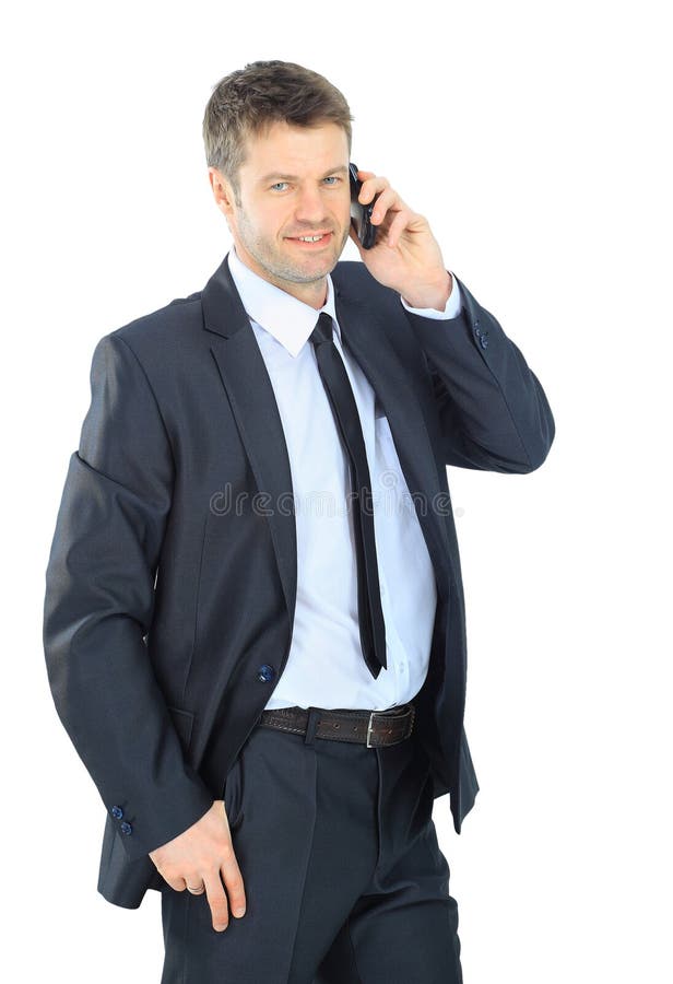 Portretul unui om de afaceri cu telefon royalty free stock photos