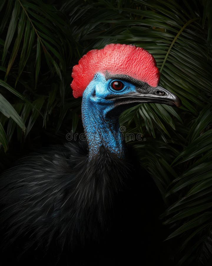 Portretul închis al unui cazuar într-o pădure tropicală luxoasă stock illustration