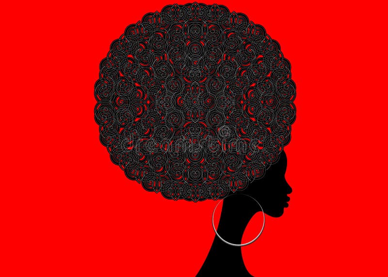 Porträt-Afrikanerinnen, weibliches Gesicht der dunklen Haut mit den Afro- und ethnischen traditionellen Ohrringen des Haares auf lizenzfreie abbildung Porträt-Afrikanerinnen, weibliches Gesicht der dunklen Haut mit den Afro- und ethnischen traditionellen Ohrringen des Haares auf lizenzfreie abbildung