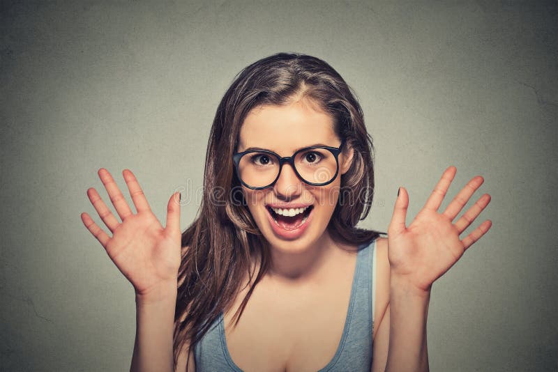 Portrait of super excited girl young woman. Portrait of super excited girl young woman