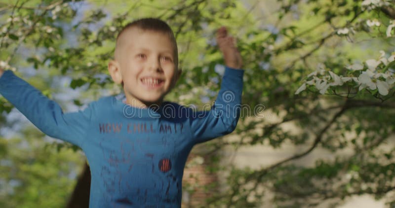 Porträt des glücklichen Tanzens des kleinen Jungen im Sommer. stock video