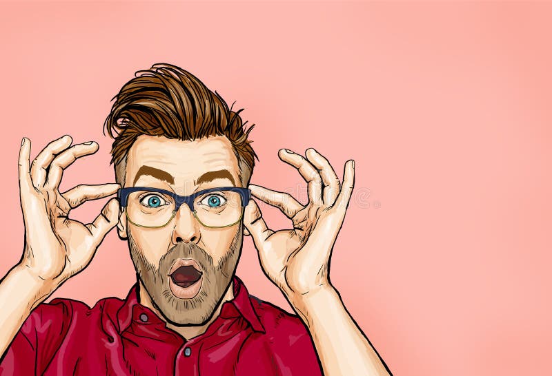 Porträt des Mannes in den Gläsern sagt wow mit offenem Mund, unerwartetes etwas zu sehen lizenzfreie abbildung Porträt des Mannes in den Gläsern sagt wow mit offenem Mund, unerwartetes etwas zu sehen lizenzfreie abbildung