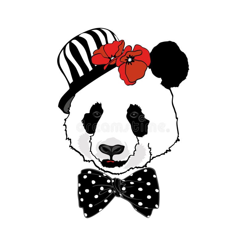 Porträt des Pandas im Topfhut lizenzfreie abbildung