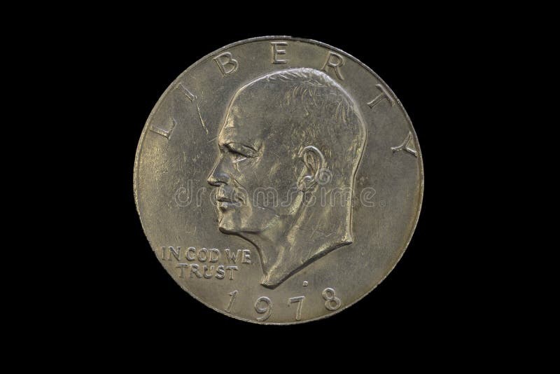 Porträt des präsidenten von usa dwight d. eisenhower auf der 1-Dollar-US-Münze im Jahr 1978 isoliert auf dem schwarzen