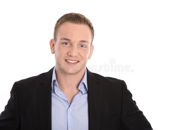 Portrait of a young blond businessman in suit with freckles in his face. Portrait of a young blond businessman in suit with freckles in his face.