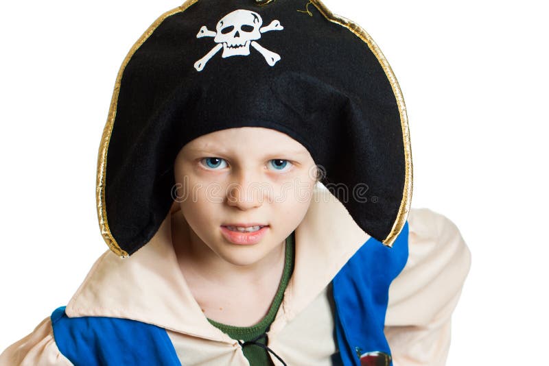 Portrait of a young boy dressed up as a pirate. Isolated on white. Portrait of a young boy dressed up as a pirate. Isolated on white.