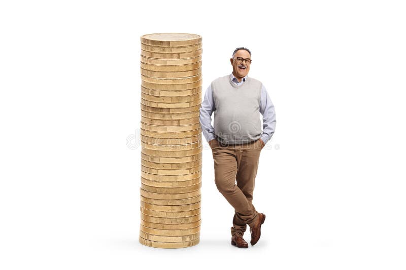 Porträt eines reifen Mannes, der sich auf große Stücke neigt stockfotografie