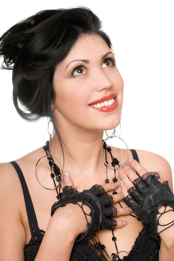 Porträt eines schönen netten Brunette. Lokalisiert lizenzfreie stockbilder