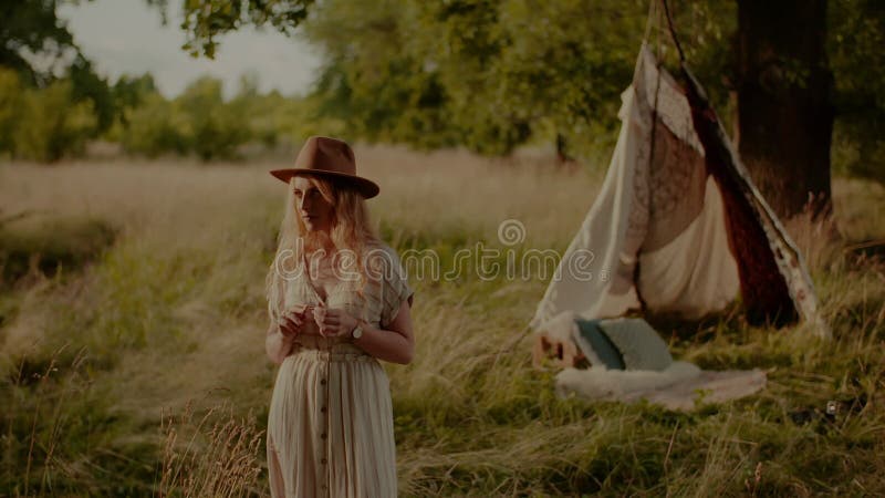 Porträt von jungen attraktiven charmanten Hippie stock footage