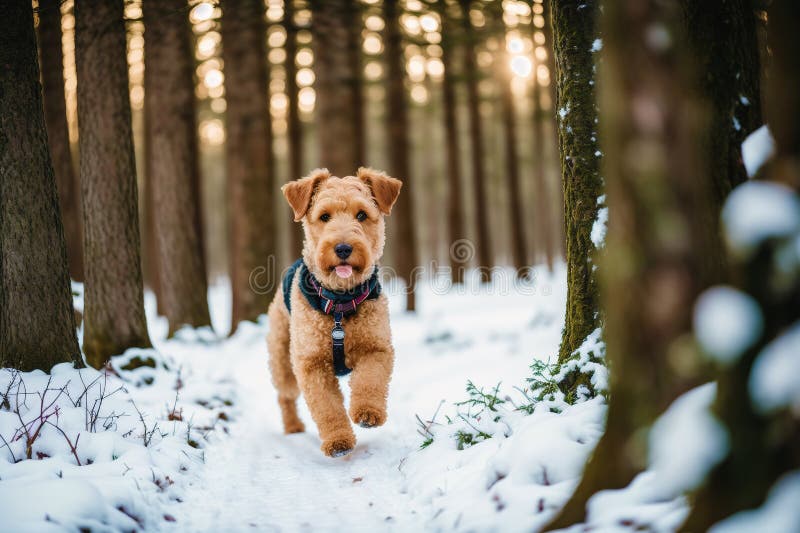 Porträtt av en vacker, airedale-skräckhund i parken. generativ ai royaltyfri illustrationer