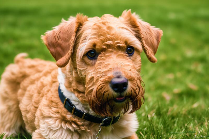 Porträtt av en vacker, airedale-skräckhund i parken. generativ ai royaltyfri illustrationer