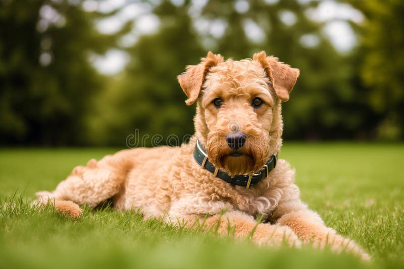 Porträtt av en vacker, airedale-skräckhund i parken. generativ ai stock illustrationer